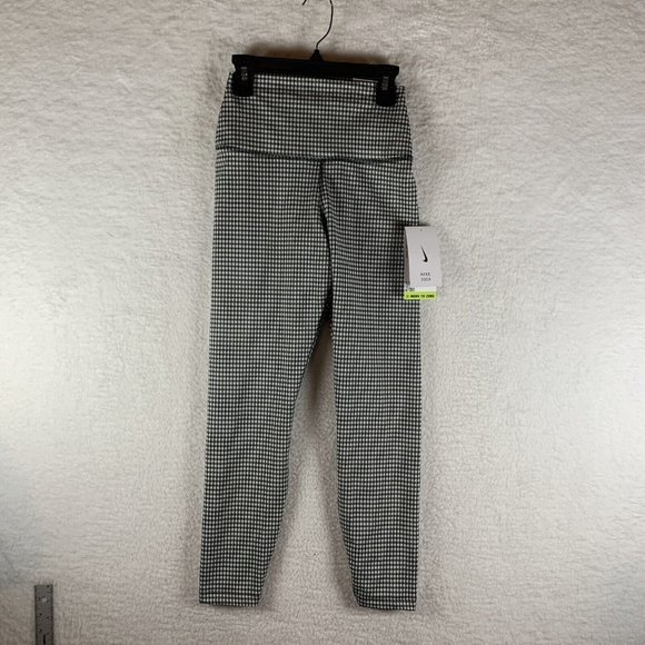 Nike‎ Cropped Pants Women's Small Black Check Stretch High-Rise Leggings 6915 - Picture 1 of 9